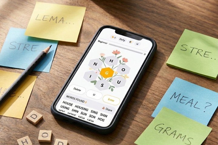 blossom word game free — daily puzzle session with handwritten word notes