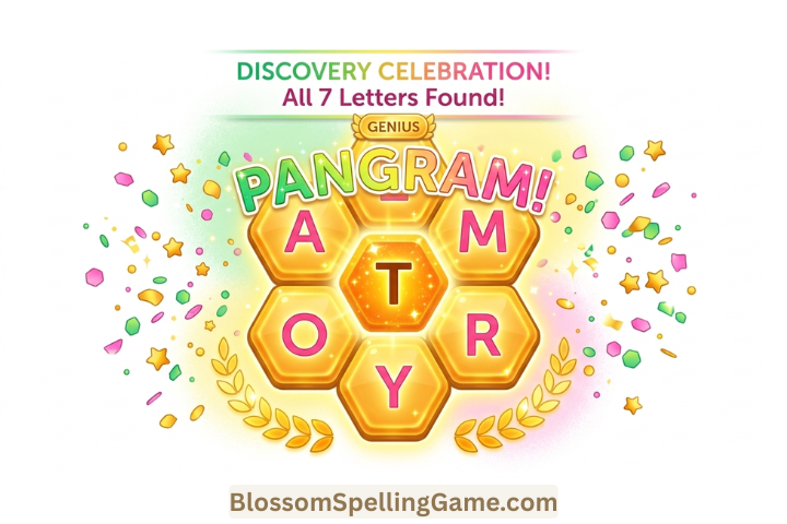 Pangram found in Blossom word game — all seven letters used for maximum bonus points