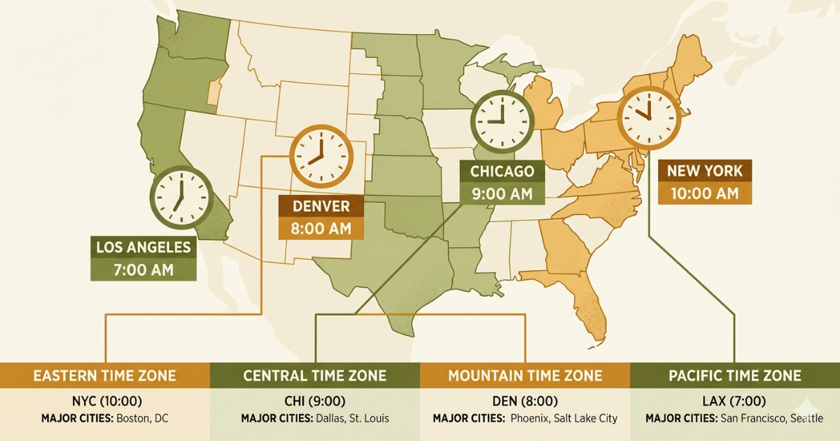What time does Blossom Word Game reset? US map showing Blossom Word Game daily reset times by timezone — midnight ET, 11 PM CT, 10 PM MT, 9 PM PT